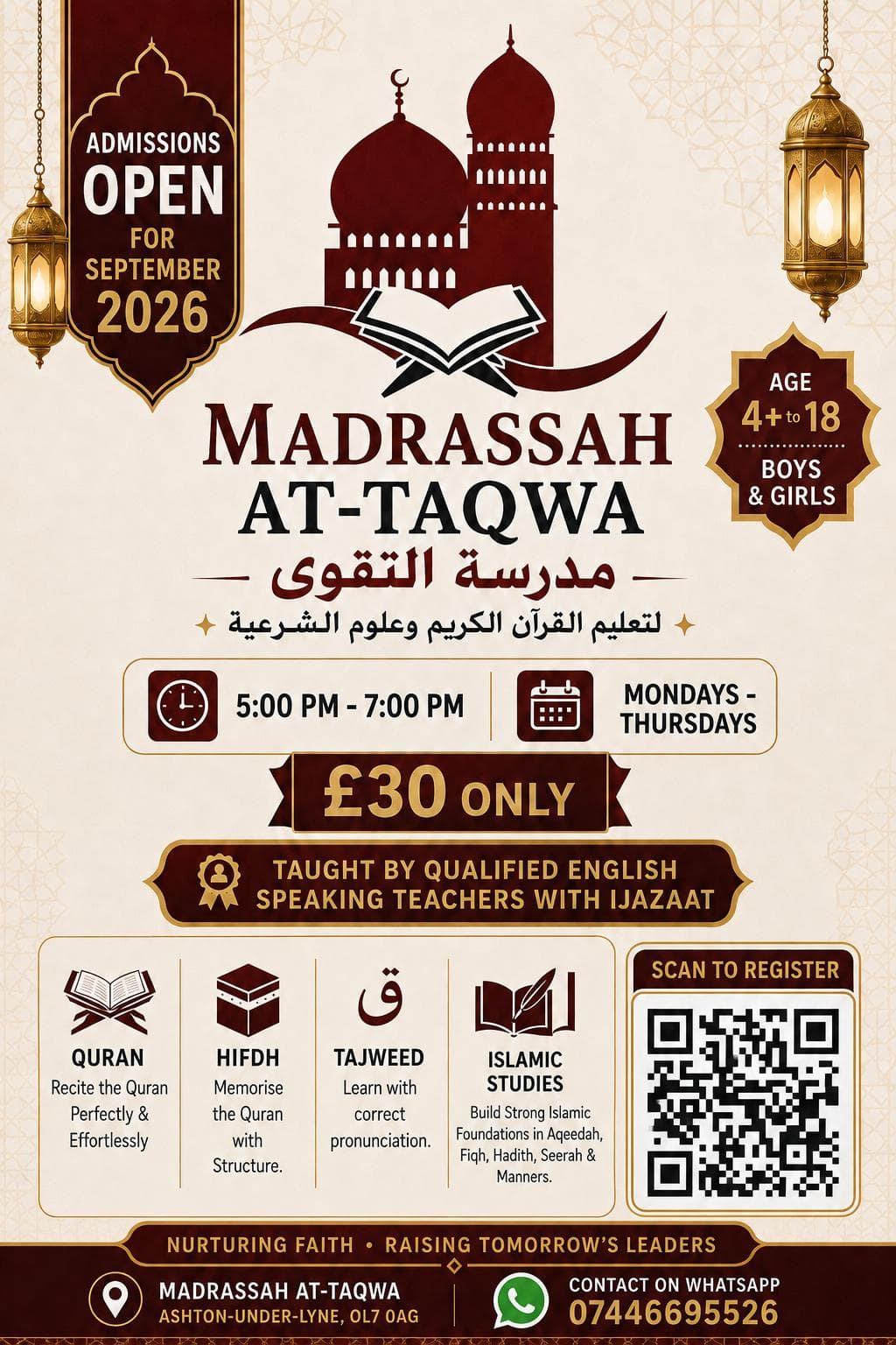 Madrasa At-Taqwa admissions poster